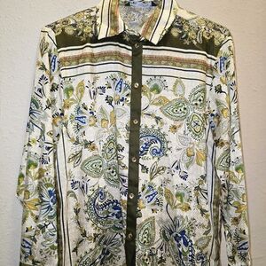 Zara Women  Green and Blue Patterned Button-Down Shirt